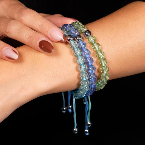 Indigo | Argent | Bracelet macramé verre luciole