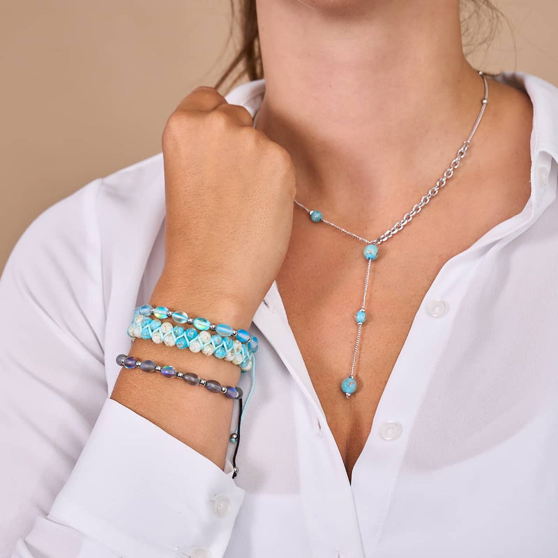 Dans les nuages | Céruléen x Ivoire | Bracelet Verre Double Luciole