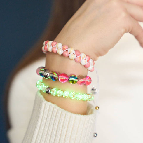 Ivoire | Argent | Bracelet macramé verre luciole