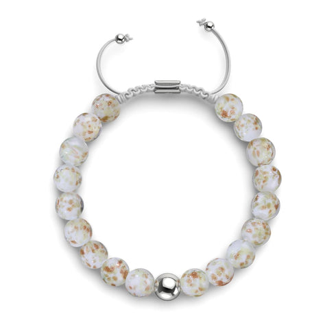 Ivoire | Argent | Bracelet macramé verre luciole