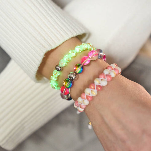 Ivoire | Argent | Bracelet macramé verre luciole