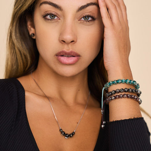 Obsidienne | Argent | Bracelet macramé verre luciole