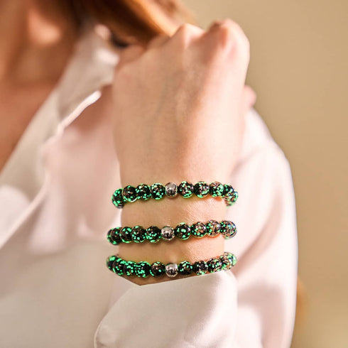 Obsidienne | Argent | Bracelet macramé verre luciole
