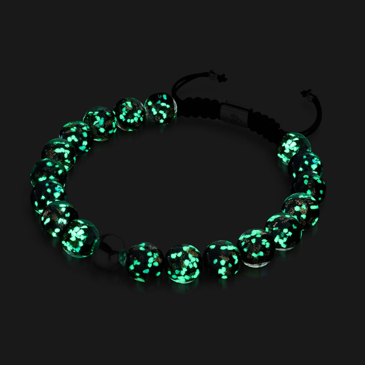 Obsidienne | Argent | Bracelet macramé verre luciole