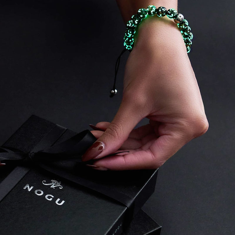 Obsidienne | Argent | Bracelet macramé verre luciole