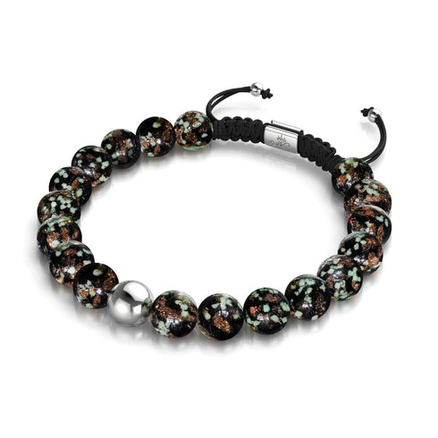 Obsidienne | Argent | Bracelet macramé verre luciole