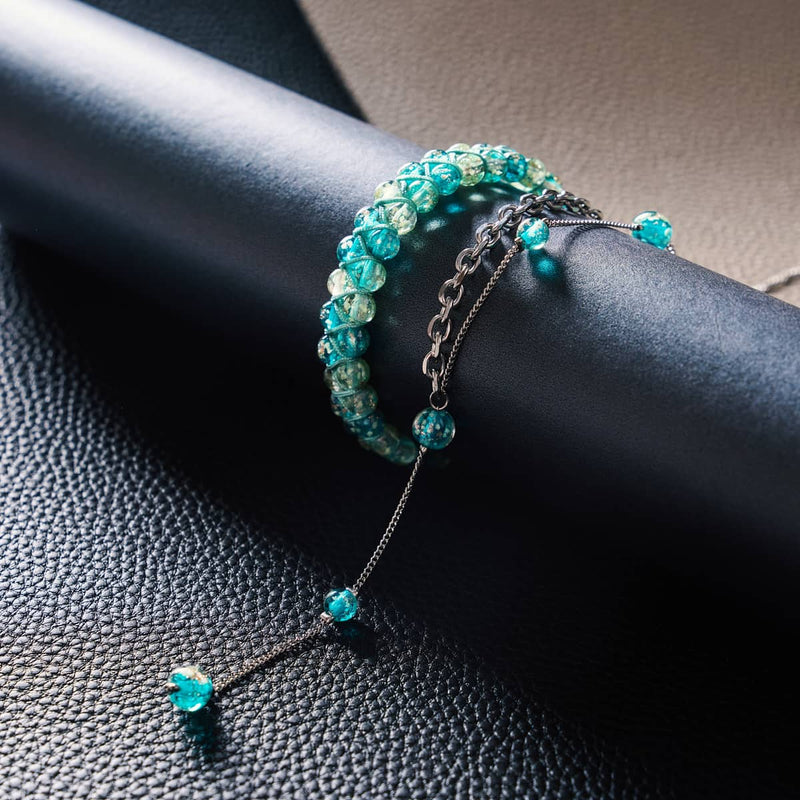 embruns océaniques | Sarcelle x Evergreen | Bracelet Verre Double Luciole