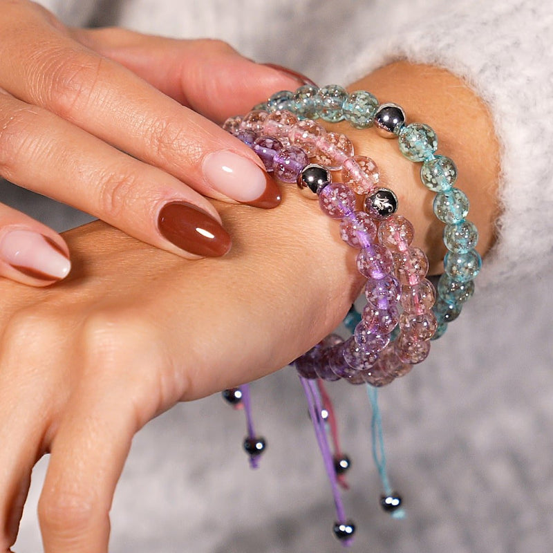 Eau de rose | Argent | Bracelet macramé verre luciole