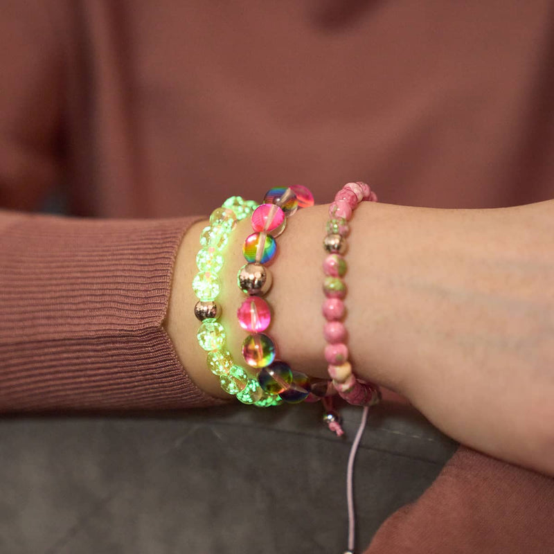 Eau de rose | Argent | Bracelet macramé verre luciole