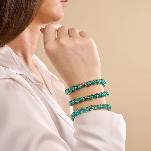 Sarcelle | Argent | Bracelet macramé verre luciole