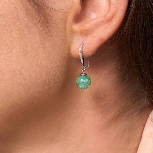 Cactus | Argent sterling .925 | Boucles d'Oreilles Huggie Verre Luciole