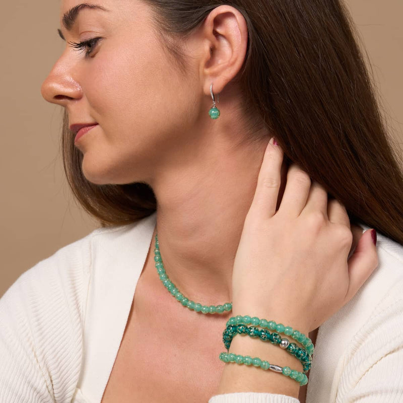 Cactus | Argent sterling .925 | Boucles d'Oreilles Huggie Verre Luciole