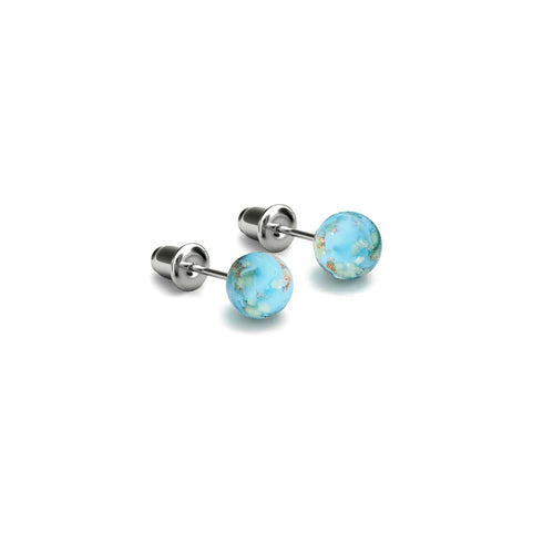 Céruléen | Argent sterling .925 | Mini Boucles D'oreilles Tiges En Verre Luciole
