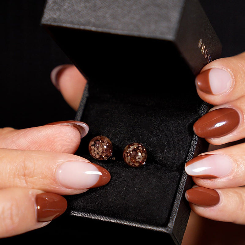 Chocolat | Argent sterling .925 | Boucles d'Oreilles Tiges Verre Luciole