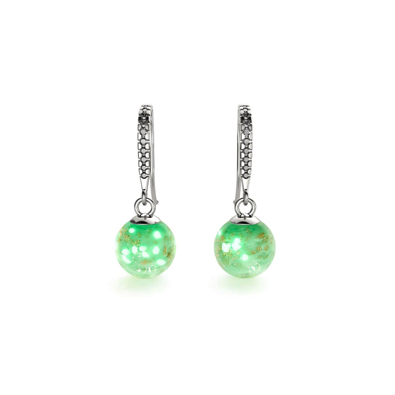 Kiwi | Argent sterling .925 | Boucles d'Oreilles Huggie Verre Luciole
