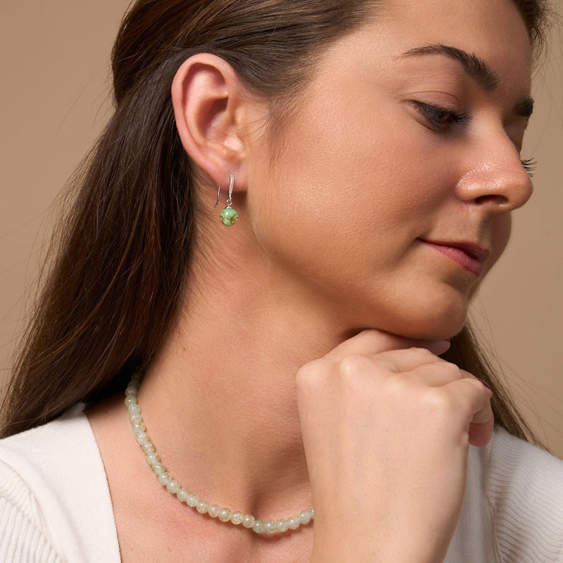 Kiwi | Argent sterling .925 | Boucles d'Oreilles Huggie Verre Luciole