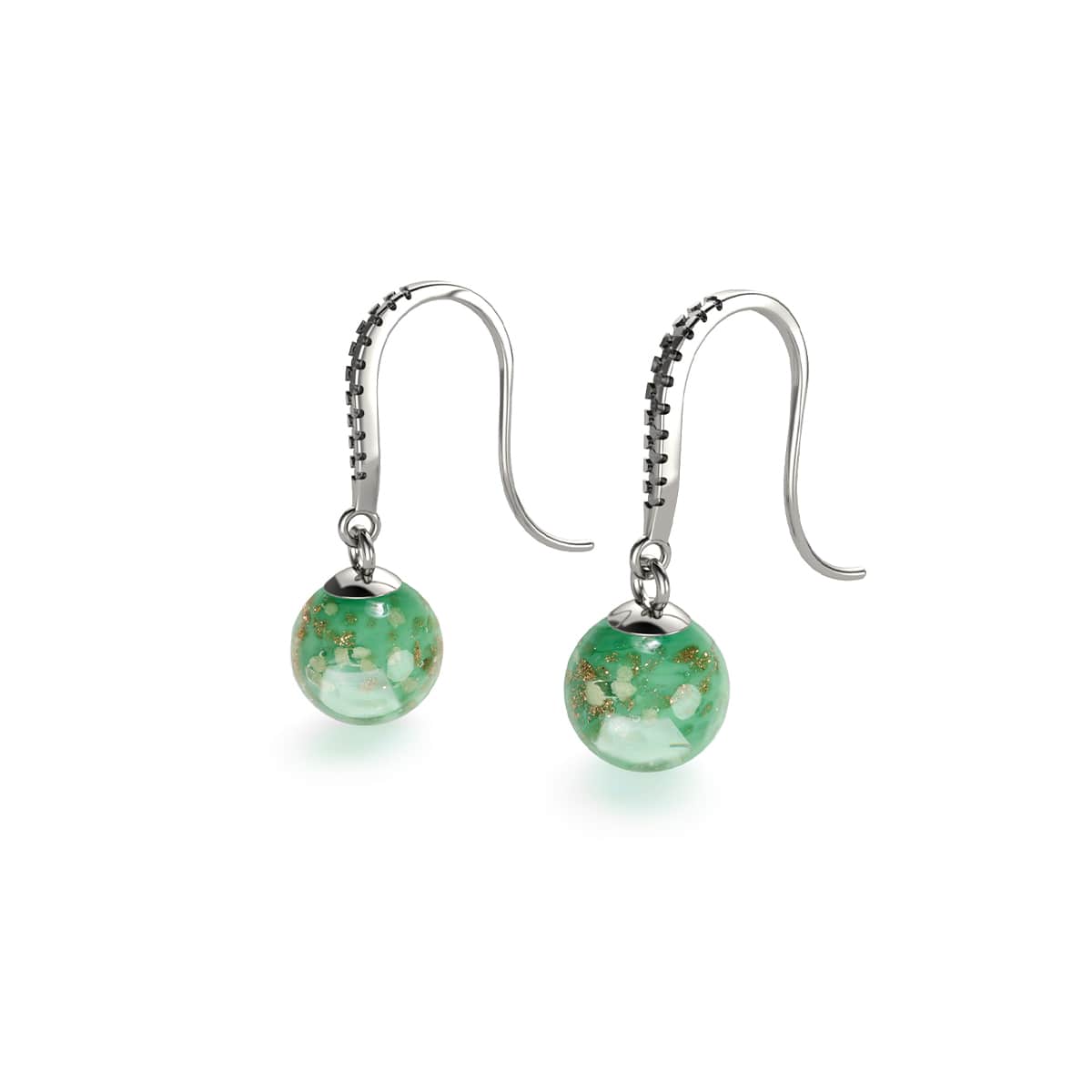Kiwi | Argent sterling .925 | Boucles d'Oreilles Huggie Verre Luciole
