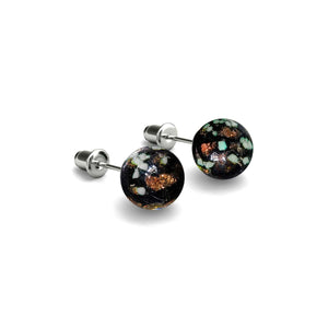 Obsidienne | Argent sterling .925 | Boucles d'Oreilles Tiges Verre Luciole