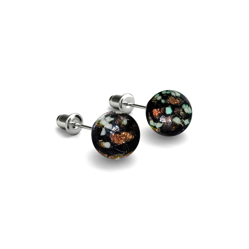 Obsidienne | Argent sterling .925 | Boucles d'Oreilles Tiges Verre Luciole