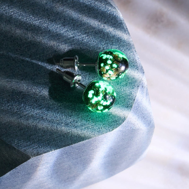 Obsidienne | Argent sterling .925 | Boucles d'Oreilles Tiges Verre Luciole