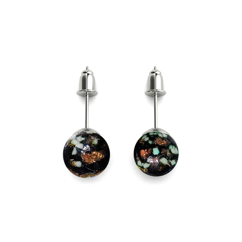 Obsidienne | Argent sterling .925 | Boucles d'Oreilles Tiges Verre Luciole