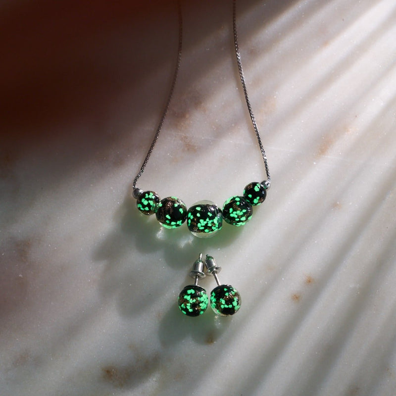 Obsidienne | Argent sterling .925 | Boucles d'Oreilles Tiges Verre Luciole