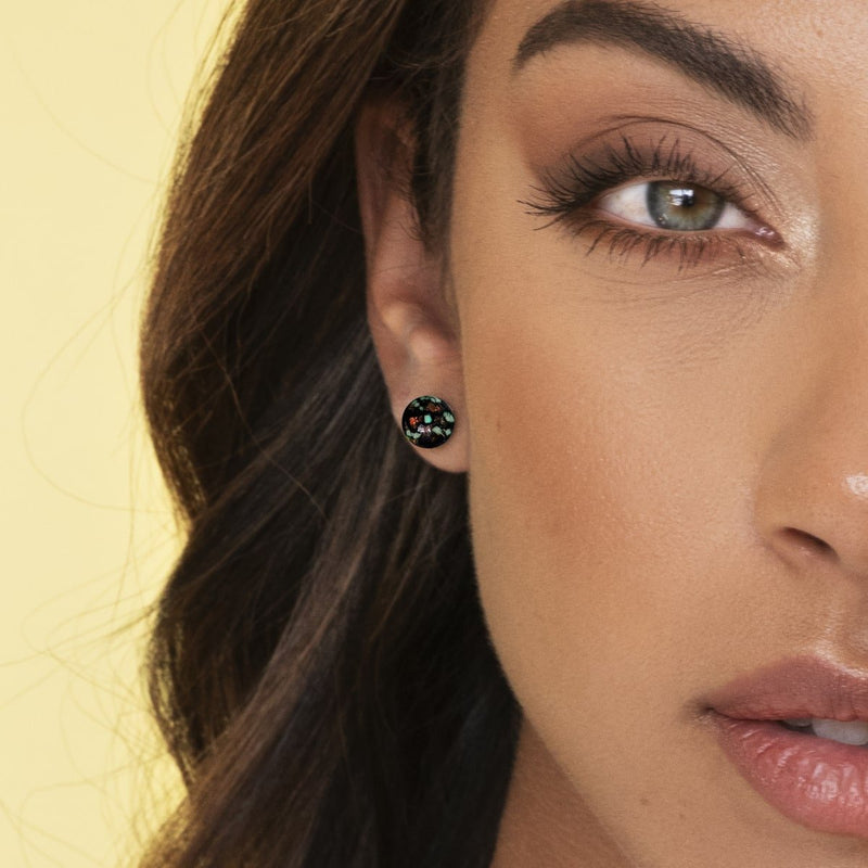 Obsidienne | Argent sterling .925 | Boucles d'Oreilles Tiges Verre Luciole