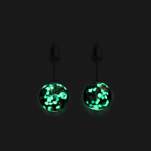 Obsidienne | Argent sterling .925 | Boucles d'Oreilles Tiges Verre Luciole
