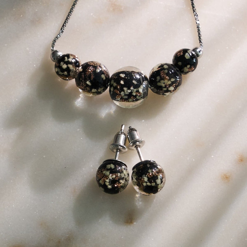 Obsidienne | Argent sterling .925 | Boucles d'Oreilles Tiges Verre Luciole