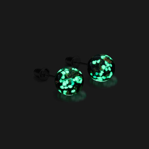 Obsidienne | Argent sterling .925 | Boucles d'Oreilles Tiges Verre Luciole