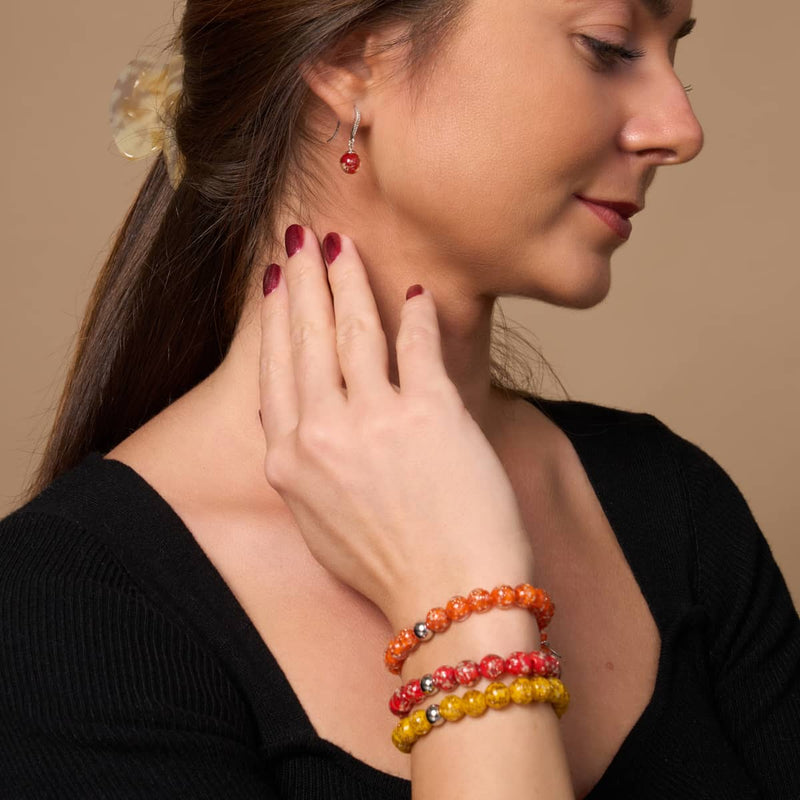 Rubis | Argent sterling .925 | Boucles d'Oreilles Huggie Verre Luciole