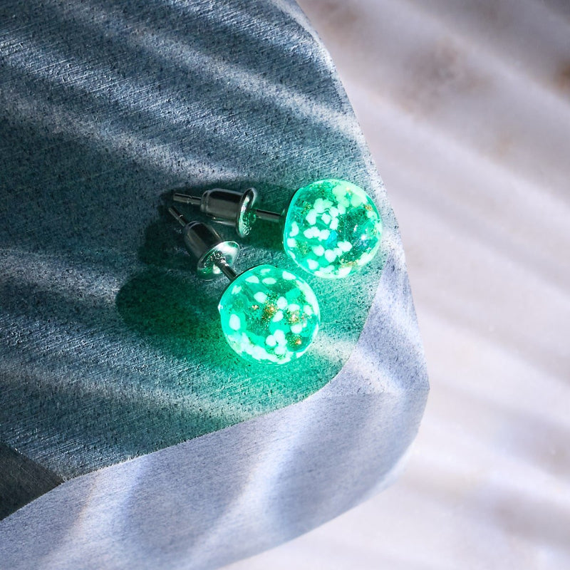 Sarcelle | Argent sterling .925 | Boucles d'Oreilles Tiges Verre Luciole