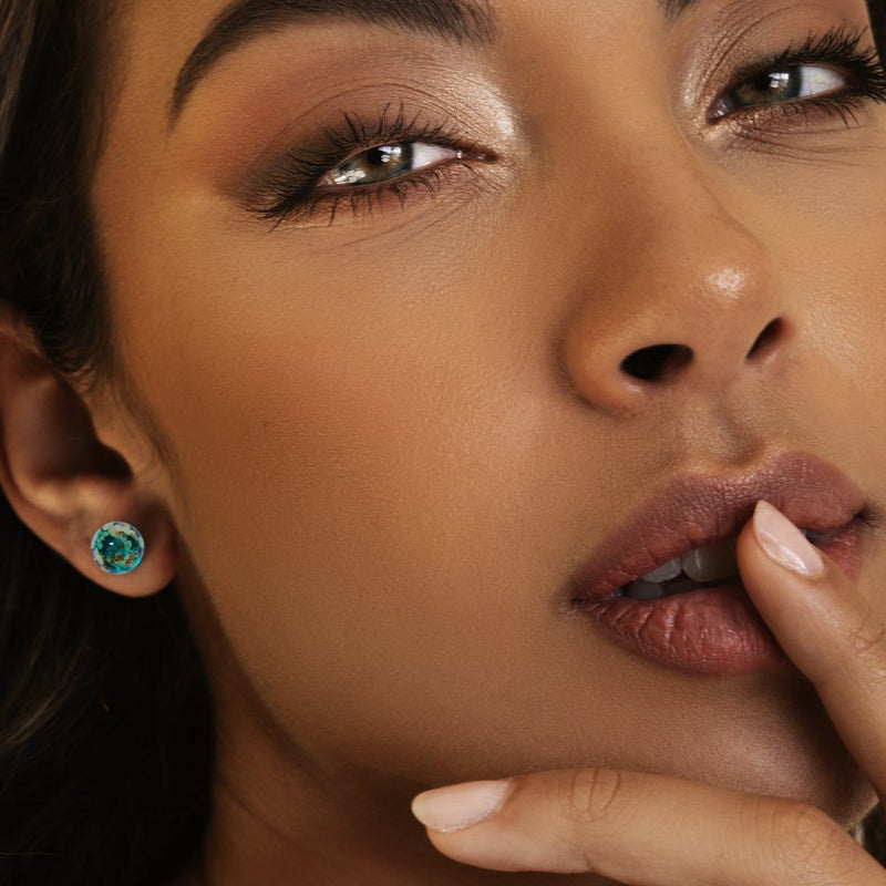 Sarcelle | Argent sterling .925 | Boucles d'Oreilles Tiges Verre Luciole