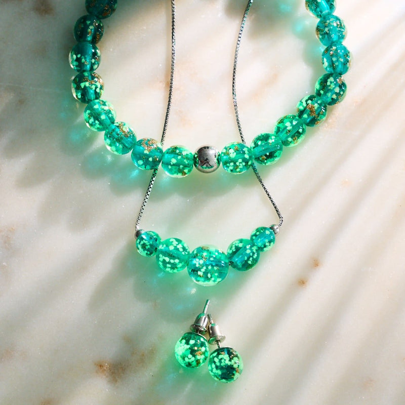 Sarcelle | Argent sterling .925 | Boucles d'Oreilles Tiges Verre Luciole