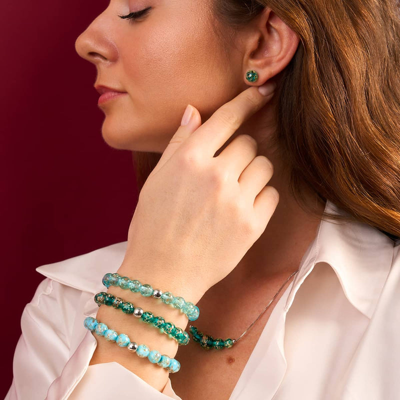 Sarcelle | Argent sterling .925 | Boucles d'Oreilles Tiges Verre Luciole