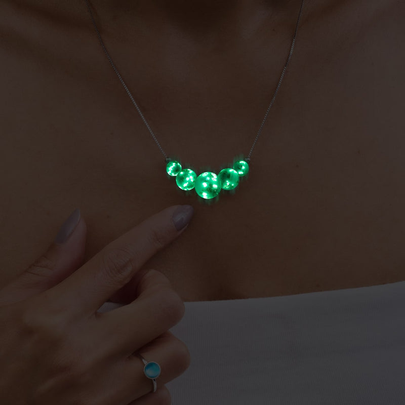 Céruléen | Argent sterling .925 | Collier fermoir infini en verre luciole