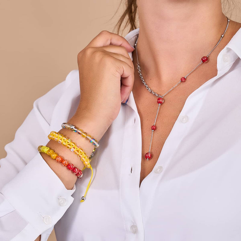 Crimson | Silver | Firefly Glass Cascade Double Pendant