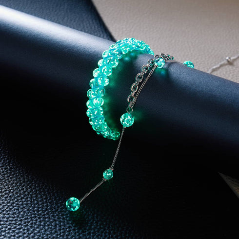 Indigo | Argent | Suspension double cascade de verre Firefly