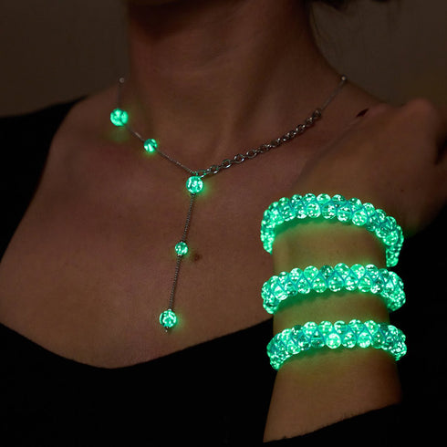 Indigo | Argent | Suspension double cascade de verre Firefly