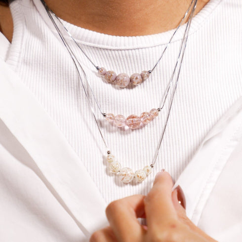 Ivoire | Argent sterling .925 | Collier fermoir infini en verre luciole