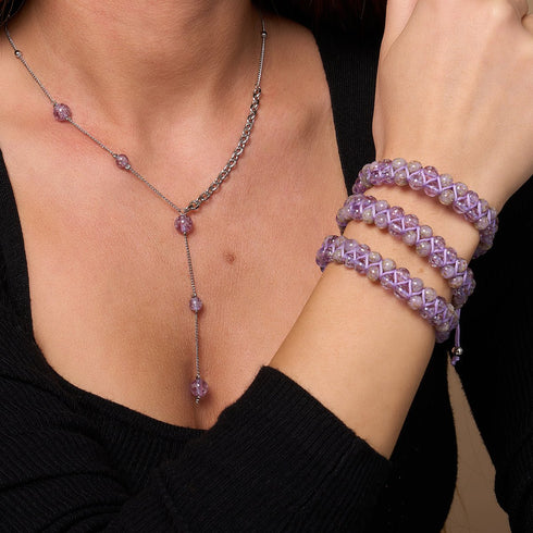 Lilas | Argent | Suspension double cascade de verre Firefly