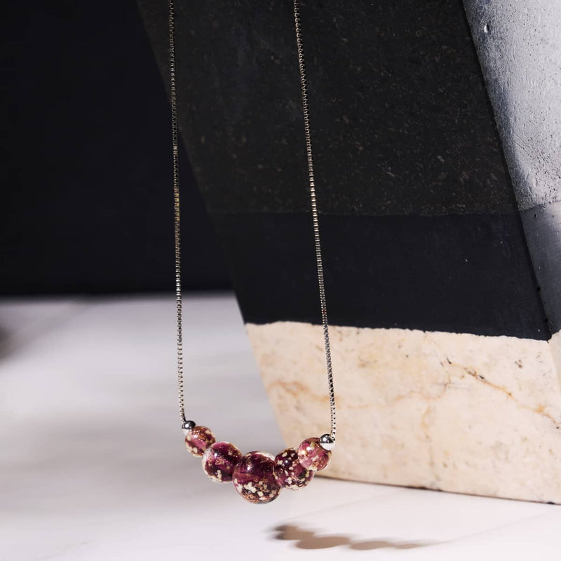 Merlot | Argent sterling .925 | Collier fermoir infini en verre luciole