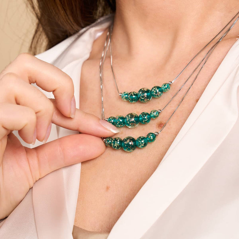 Sarcelle | Argent sterling .925 | Collier fermoir infini en verre luciole