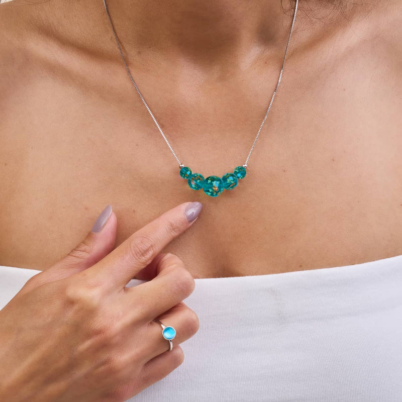 Sarcelle | Argent sterling .925 | Collier fermoir infini en verre luciole