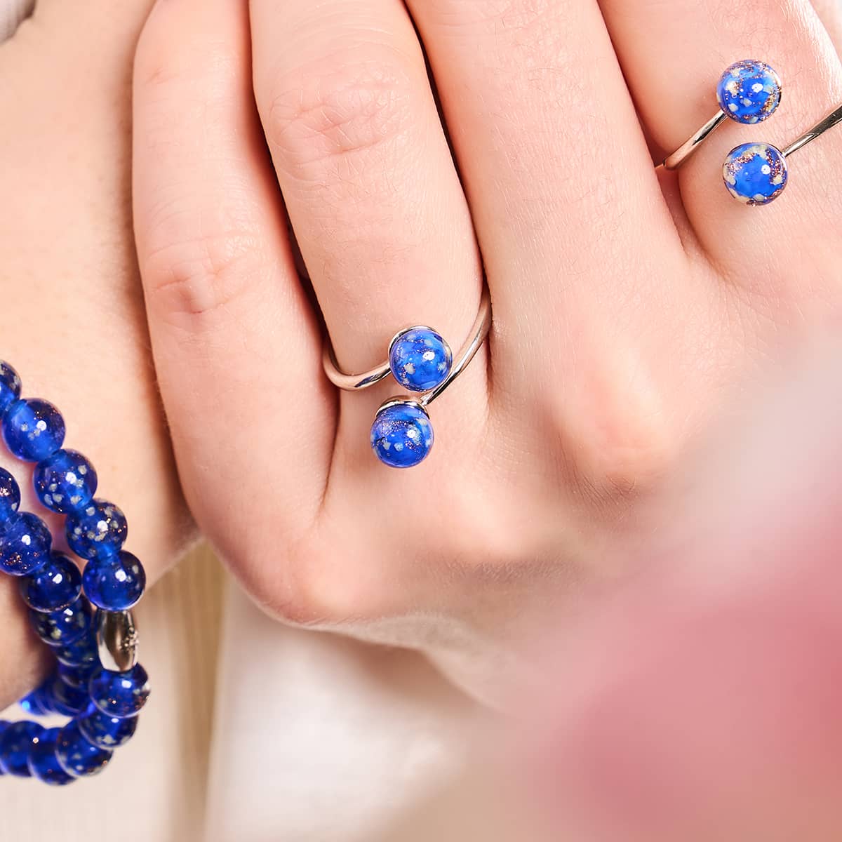 Cobalt | .925 Sterling Silver | Firefly Glass | Infinity Helix Ring