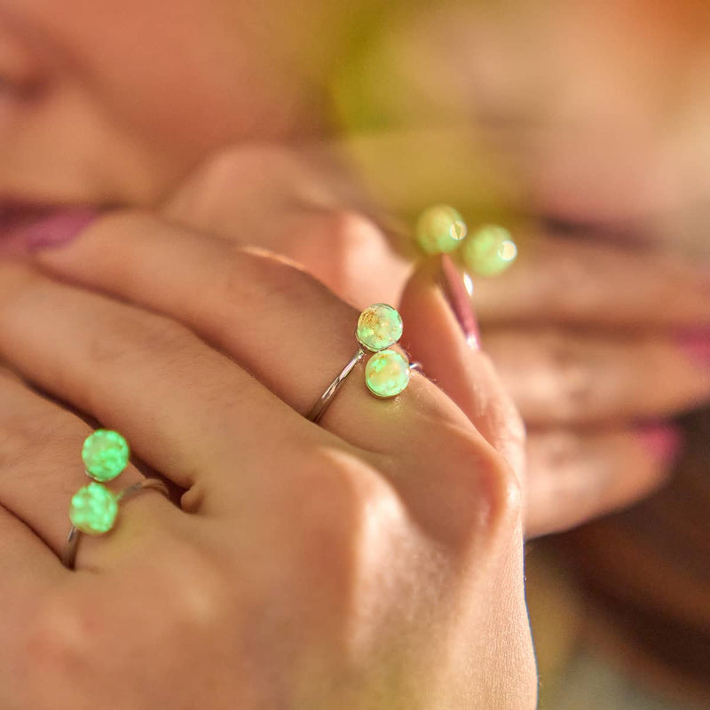 Ivory | .925 Sterling Silver | Firefly Glass | Infinity Helix Ring