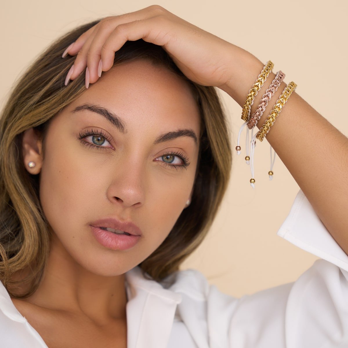 Blanc x Or Rose | Bracelet chaîne de blé Gaia