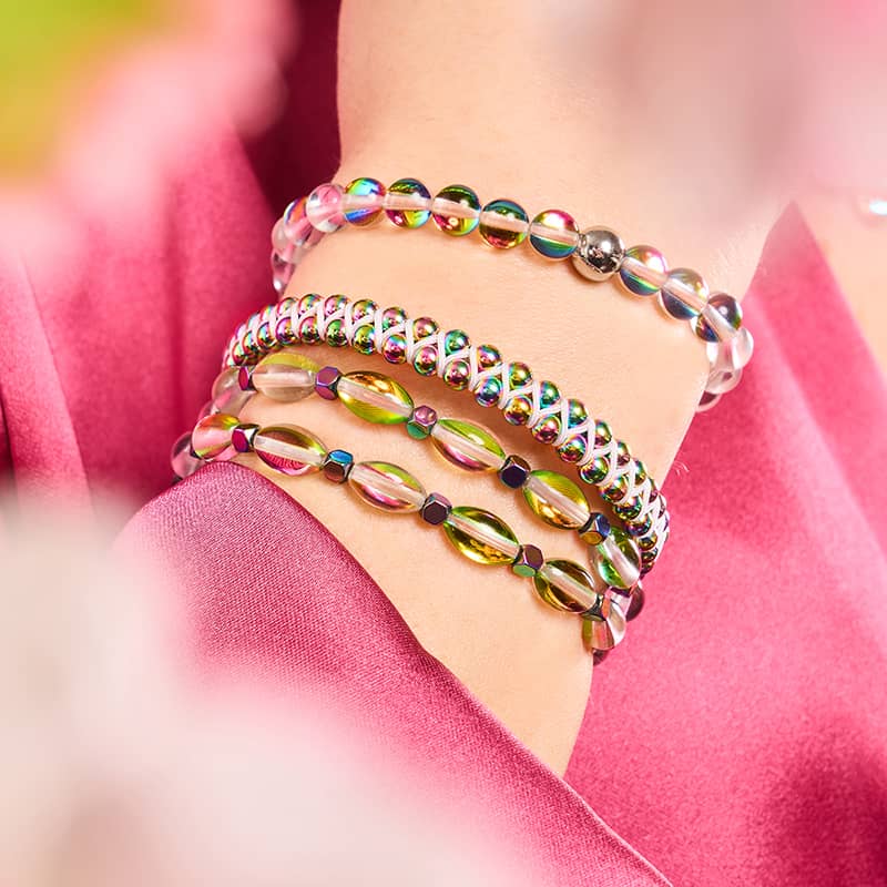 Aurore Burst | Argent | Bracelet de perles de verre galaxie