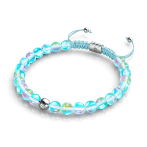 Nébuleuse bleue | Argent | Bracelet de perles en macramé de verre Galaxy