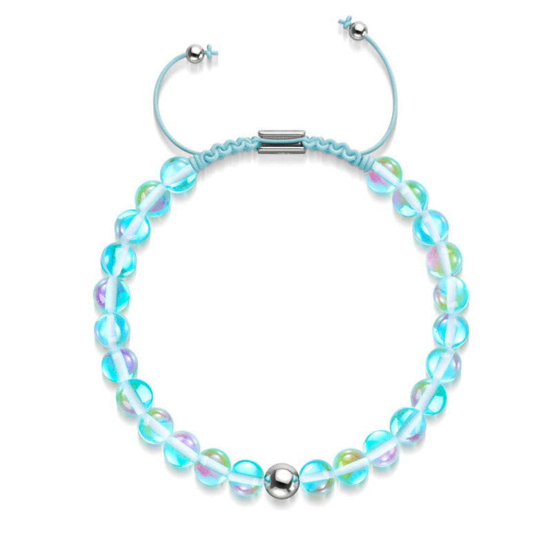 Nébuleuse bleue | Argent | Bracelet de perles en macramé de verre Galaxy